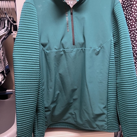 Men's Size XL Under Armour GOLF LS SHIRT Zip-Up Teal Warm Pull Over Ribbed GUC - Picture 1 of 6